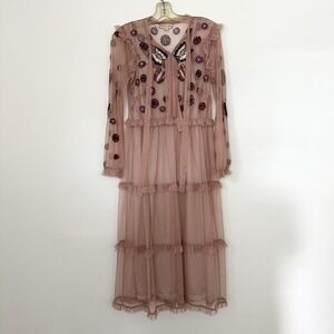 Frock‎ and Frill Dress Womens 12 Pink Embroidered Tiered Flowy Romantic Coquette
